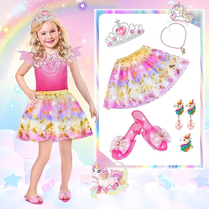 Princess Dress Up for Girls, Dress Up Clothes for Girl with Princess Shoes, Toddler Girls Boutique, Pretend Play Gifts for Little Girl Aged 3-6 Years Old