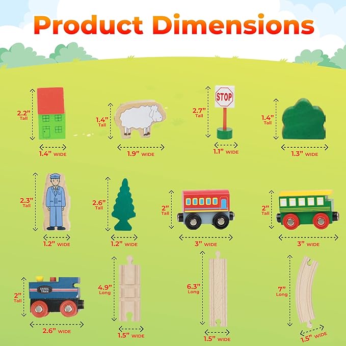 Wooden Train Set 100 Piece All in One Wooden Toy Train Tracks Set with Magnetic Trains and Railway Accessories, Comes in A Clear Container, Compatible with All Major Brands