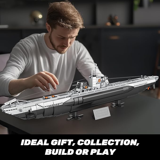 Reobrix U-Boat Submarine Building Set, Military Submarine Model Kit for Adults, WW2 History Collectible Home Decor Battleship Construction Set 33050, Army Toy Gifts for Boys Men, Military Fans