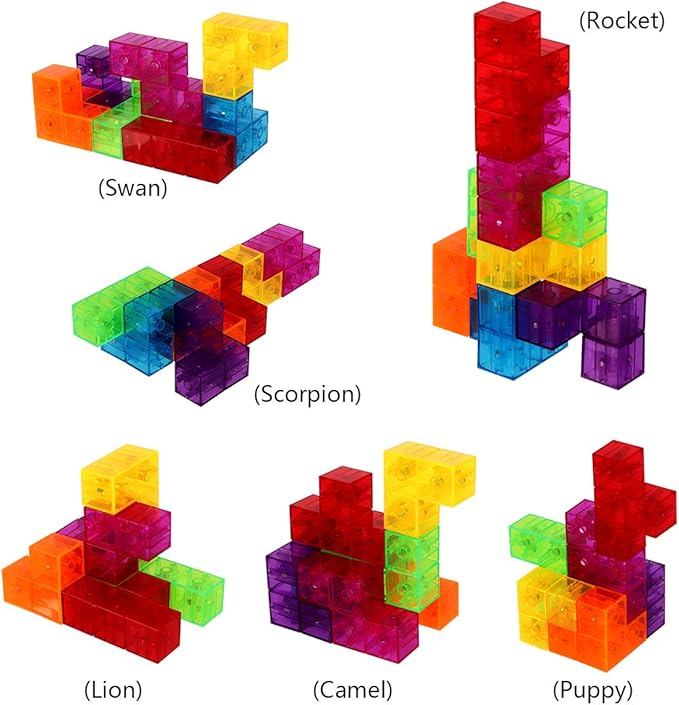Magnetic Building Blocks Magic Magnetic 3D Puzzle Cubes, Set of 7 Multi Shapes Magnetic Blocks with 54 Guide Cards, Intelligence Developing and Stress Relief Fidget Toys