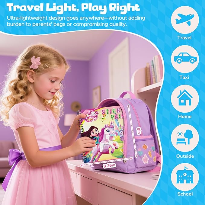 4PCS Paint by Number Sticker Book Travel Activities for Girls Boys Kids Ages 4-10 Road Trip & Airplane Quiet Time Toys, Birthday Present, Preschool Classroom Party Gifts