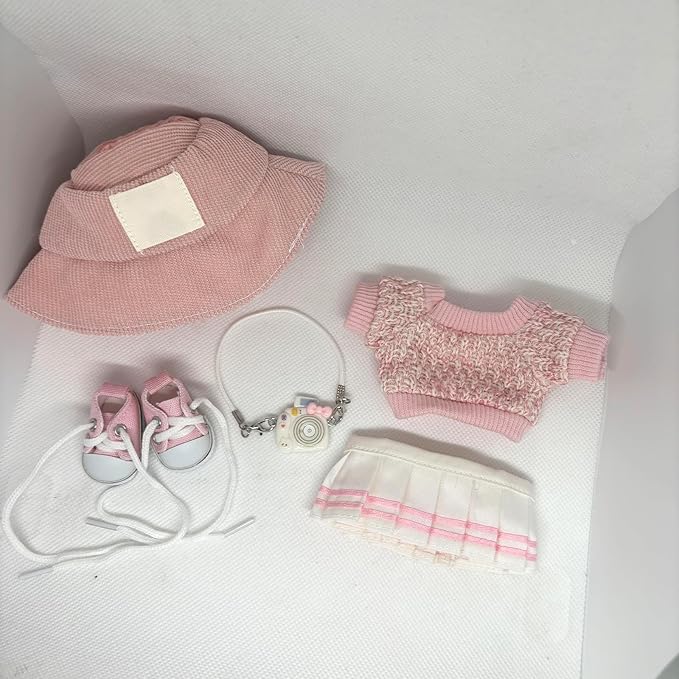 Clothes for 17cm Doll (Clothes Only) – 5-Piece Outfit Set with Sweater, Skirt, Hat, Canvas Shoes and Camera Bag – 17cm Doll Accessories for a Cute and Stylish Look