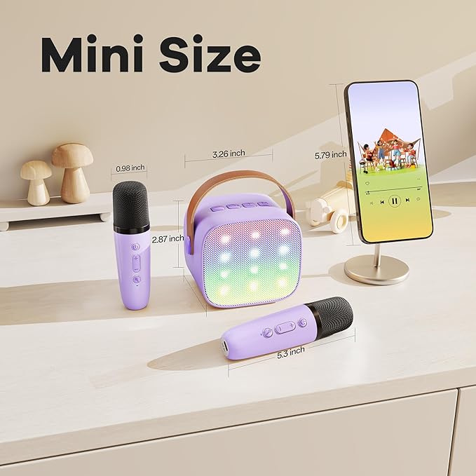 Mini Karaoke Machine with 2 Wireless Microphones, TOP Kids Gifts for Girls Ages 3, 4, 5, 6, 7, 8, 9, 10, 11, 12 +Years Old, 4-12th Birthday Toy Gift for Girls Boys Party (Purple)