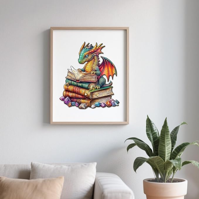Wooden Puzzles for Adults - Reading Dragon Wood Puzzles Adult - Unique Animal Shape Wooden Jigsaw Puzzles for Adults - Birthday Gifts for Puzzle Lovers, Family (13.3 * 13.3in)
