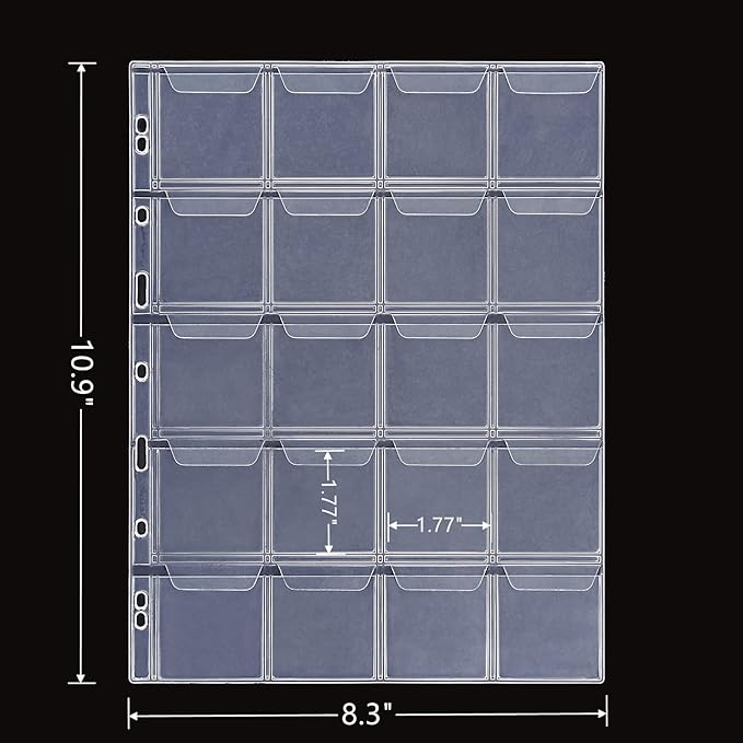 MUDOR PVC Free Coin Pages, 20-Pocket Sleeves, 5 Coin Sheets for Binders, Professional Collector Supplies