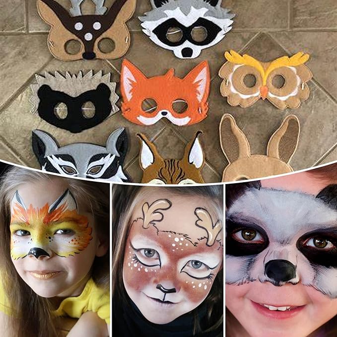 Fainne 68 Pcs Face Paint Stencils Kit, 48 Reusable Facial Painting Stencils with 10 Stickers 10 Painting Brushes Plastic Tattoo Templates for Halloween Party Makeup DIY Drawing Art (Animal Style)