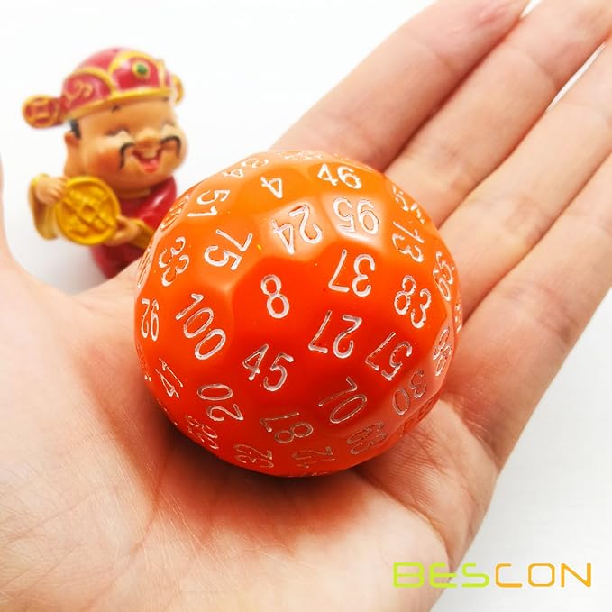 Bescon Multi-Sides Dice 100 Sides, D100 die, 100 Sided Cube, Polyhedral D100 Game Dice, 100 Paged Cube of Orange Color