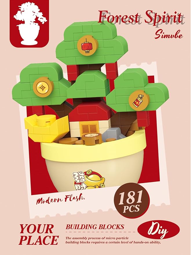 Emerald Fortune Mini Bonsai Tree Micro Building Set Building Toy Plant Cherry Tree Flower Collection Decor for Home Desk Greenery Decoration Building Blocks DIY Creative Gifts