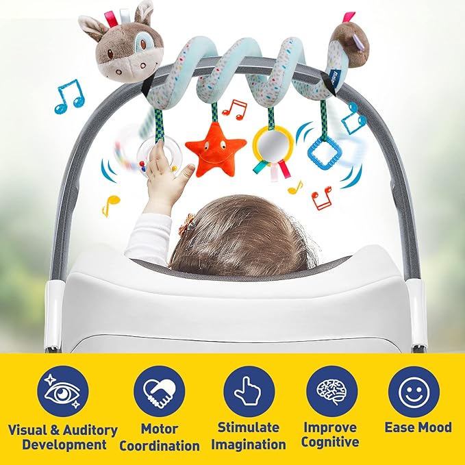 Baby Car Seat & Stroller Toys, Activity Spiral Hanging Plush Donkey Toy, 6-12 Months, Blue, Medium, Unisex