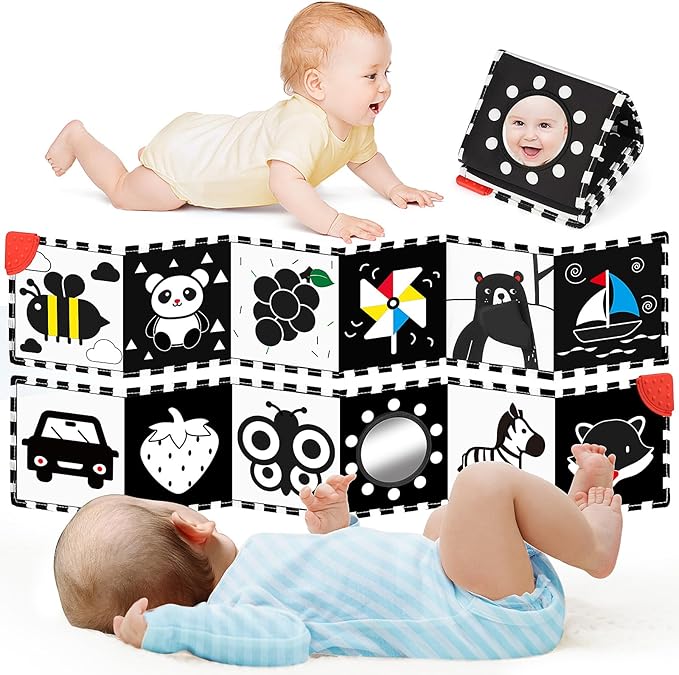 High Contrast Baby Toys for Newborn - Tummy Time Black and White Baby Toys for 0-3 3-6 Months - Soft Montessori Visual Stimulation Development Sensory Infant Book - Shower Gift for Boys Girls
