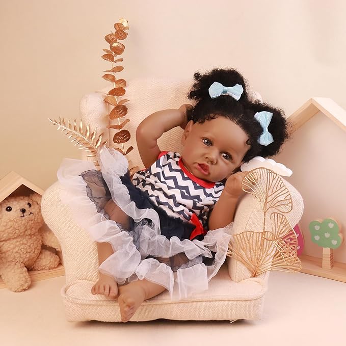 HOOMAI Lifelike Reborn Baby Dolls with Soft Body African American Realistic Girl Doll 22.8 Inch Best Birthday Gift Set