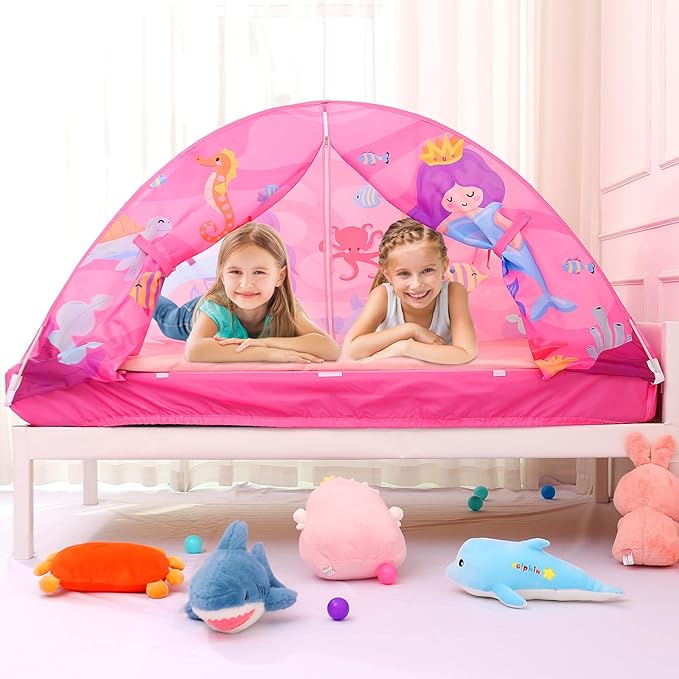 Kid Bed Tent -Twin Play Tent Baby Toddlers Dream Playhouse for Bedroom Decor Indoor Games Twin Size Bed Canopy by CRAWLBO