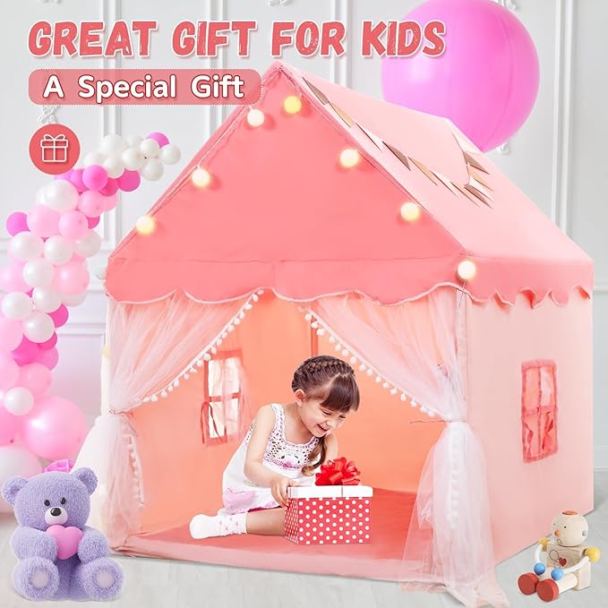 EagleStone Large Kids Play Tent with Star Light, Padded Mat,Toddler Tent Indoor,Playhouse for Toddlers, Boys, Girls, Indoor Bed Tent Gift Toy