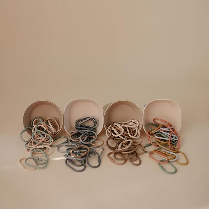 mushie Baby Chain Link Rings Toy 12-Count | Multiuse Car Seat Stroller Connecting Toy (Natural, Shifting Sand, Kahki)