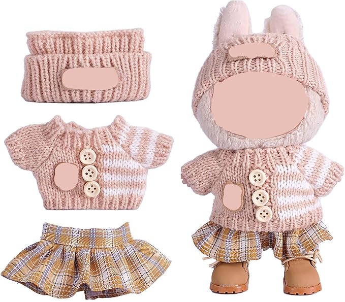 for Luxury 17cm Doll Clothes – 3-Piece Set （No Doll）, Adorable Outfit , Doll Outfit Clothes Set for 17cm Dolls,Clothes for Fashion Designer Collection Hat + Sweater + Skirt (Yellow)