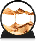 Moving Sand Art Picture - 3D Quicksand Painting Decor - Round Glass 3D Deep Sea Sandscape - Relaxing Home Decoration Desk Toys for Home Office Desk Mantle Bookshelf- (Yellow, 7 in)