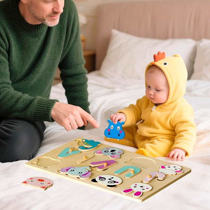 Personalized Name Puzzle for Toddlers - Custom Wooden Jigsaw Puzzles with Animals, Montessori Learning Toys, Baby Birthday Gift for 1, 2, 3 Year Old Boy or Girl (Name Puzzle-03)