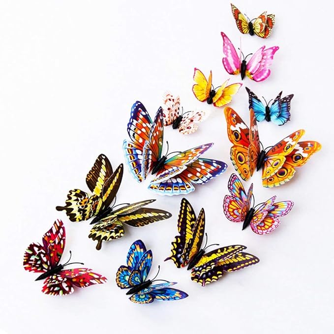 Mixed of 12PCS 3D Pink Butterfly Wall Stickers Decor Art Decorations¡­ (2*Colorful)