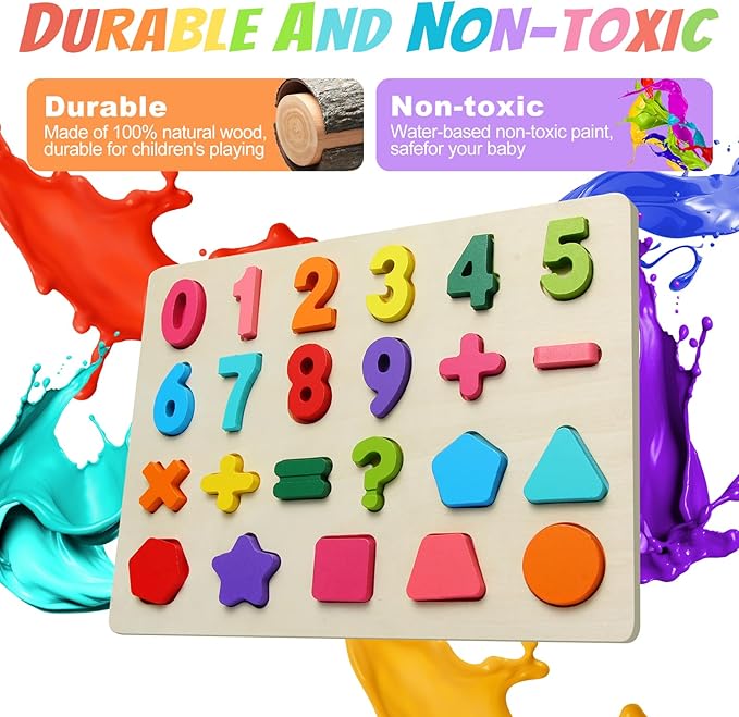 Wooden Puzzles for Toddlers, Number Shape Toddler Puzzles, Number Blocks Toys for Kids, Preschool Learning Educational, Toddler Learning Toys for Gift Set