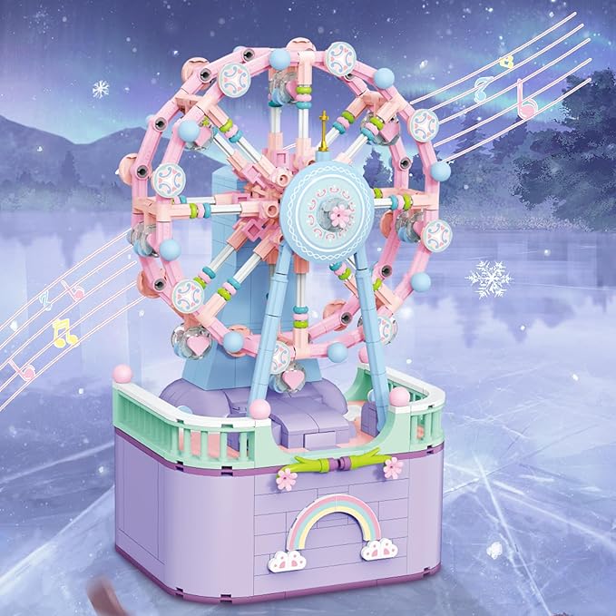 Music Box Building Toys, Rotating Ferris Wheel DIY Building Block for Girls and Boys 6-12 Years Old, 710 pcs, Christmas and Valentine Gifts for Adults and Aged 8 9 10 11 12 Kids