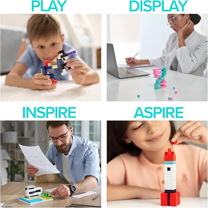 PIXIO NEON - Tiny Magnetic Blocks Building Toy in The Pixel Art Style with Free App - 5/16" Plastic Cubes with 6 Magnets Inside - Open Ended Toy - Creativity Kit for Ages 6+ - 60pcs