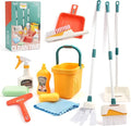 Coolplay 12pcs Mop and Cleaning Toys Set Kids Toddlers Pretend Play Broom Set, Detachable Broom Mop Dustpan for Kids Girl Toys