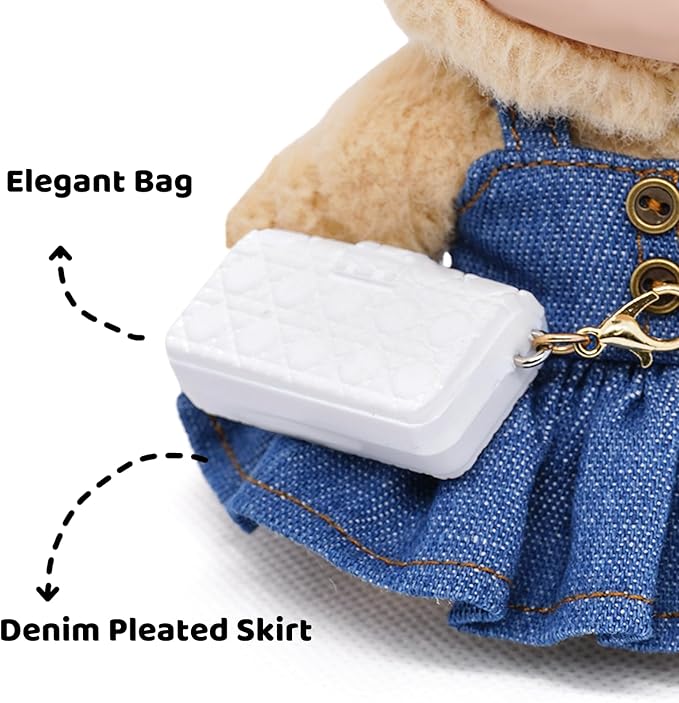 Doll Clothes for 17cm Dolls Cute Style Premium Handmade Outfit 3 Piece Set Including a Denim Bow, Dress and Bag - Dolls Clothes Accessories for Play & Display - No Doll (Blue)