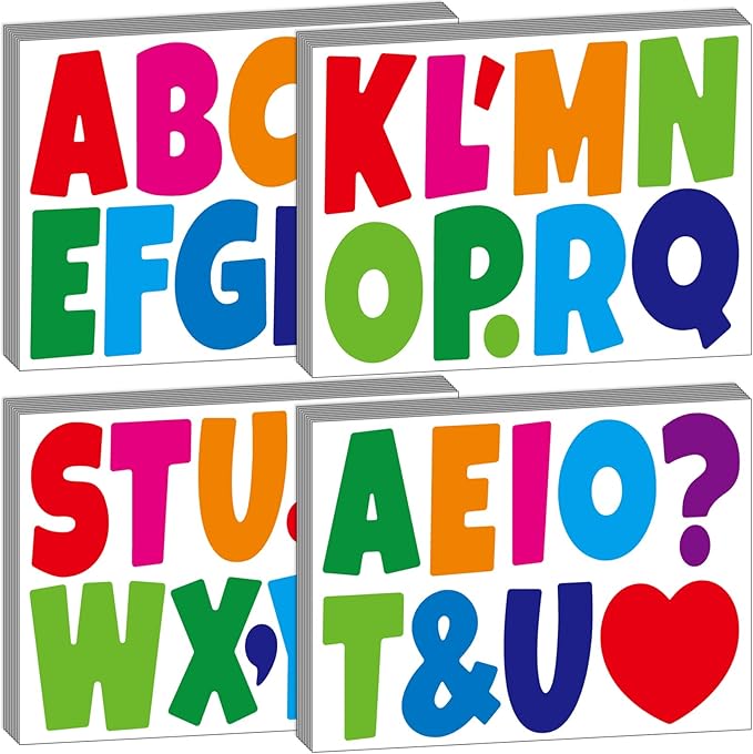 Bemeol Letter Stickers 378 Pcs Bulletin Board Letters for Classroom 4 Inch Alphabet Cutout Letters for Poster Board Display Home Classroom School Decor(Colorful)