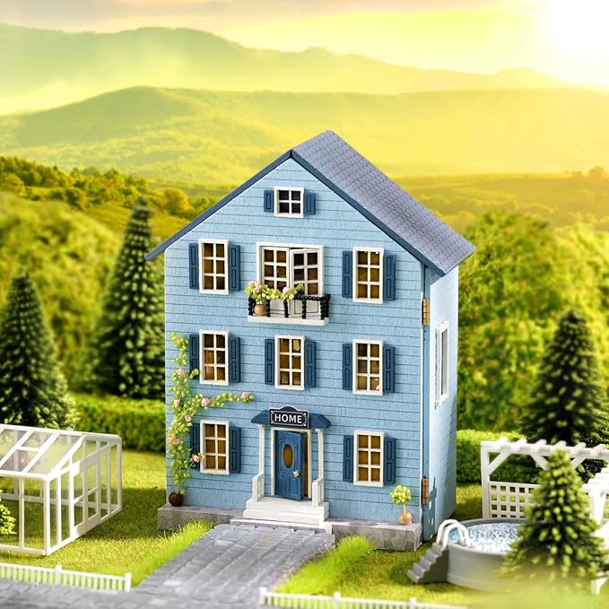 CUTEROOM Dollhouse Miniature with Furniture, DIY Wooden Dollhouse Kit Plus LED Lights, Creative Room for Valentine's Day Gift Idea (D031)