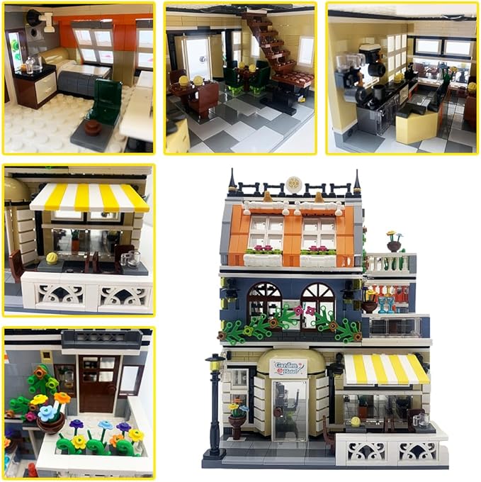 ENJBRICK Garden Hotel Assembly Square Building kit,Modular House Building Blocks Model Set for Teens and Adults.Collectible Display Toy Building Set 1284 PCS