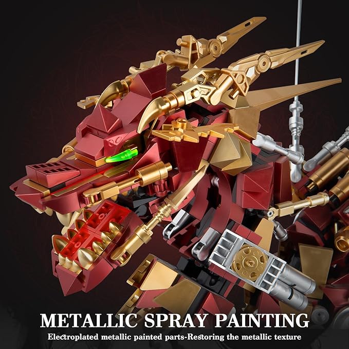 HIGH GODO Dragon Building Blocks Sets for Adults, Red Mechanical Dragon Animal Building Model Collectible Display Toys, Cool Toys Gifts for Fans Teens 14+ (1596 Pieces)