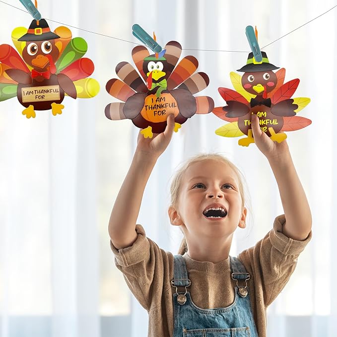 24 Sets Thanksgiving Turkey Craft Kits Fall Ornaments Decorations Art Sets DIY Autumn Make a Turkey Crafts Stickers Arts and Crafts for Toddler Party Classroom Activities