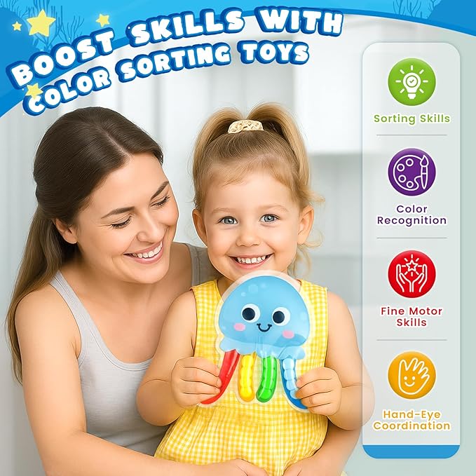 3 otters Color Sorting Sensory Toys, Sea Animals Fine Motor Matching Games Fidget Toys with 3 Game Cards for Toddlers Birthday Party Gift
