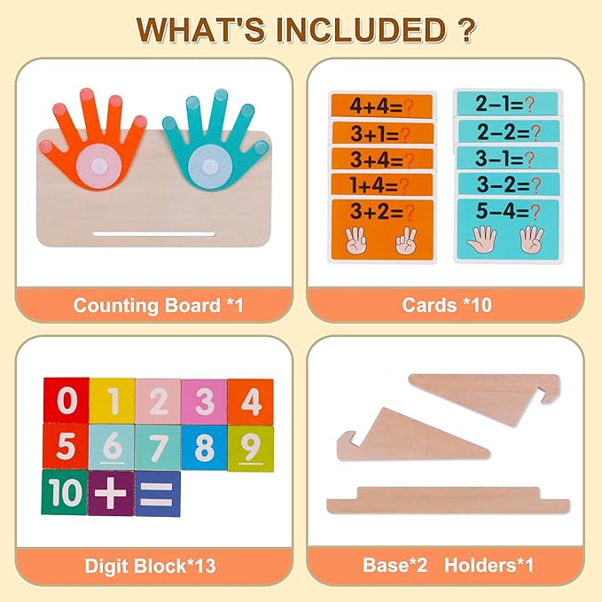 ALLABC Finger Math Manipulatives Number Counting Blocks, Montessori Educational Math Toys for Toddlers 3-6, Preschool Number Learning Toys for Boy & Girl Age 3,4,5 Years Old (Single Side Edition)