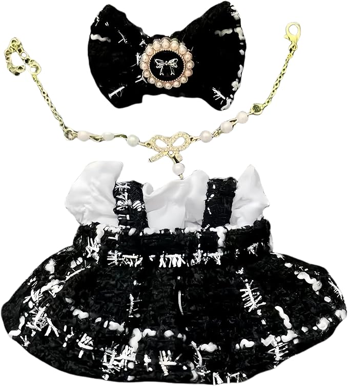 Luxury Chic Doll Clothes Set with Elegant Dress, Shirt, Bow & Necklace - Premium Outfit for Dress Up, Collecting & Gift Giving - Perfect for Kids, Doll Collectors & 18 Dolls (Black)