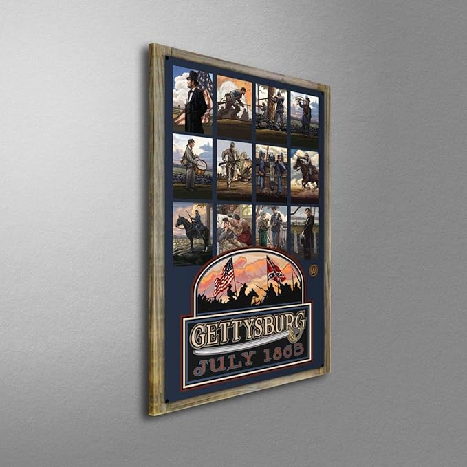 Northwest Art Mall Gettysburg Civil War Collage Metal Print on Reclaimed Barn Wood from Original Travel Artwork by Artist Paul A. Lanquist 24" x 36"