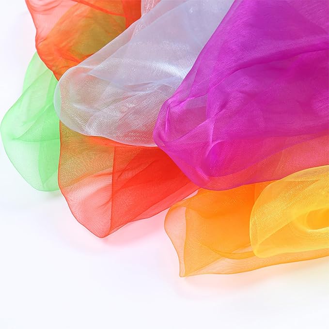 BoAn 12 PCS Dance Juggling Scarves, Silk Square Music Magic Movement Scarves, Children Movement Music Scarf, Colorful Scarves for Kids Play- 12 Colors, 24 by 24 Inches