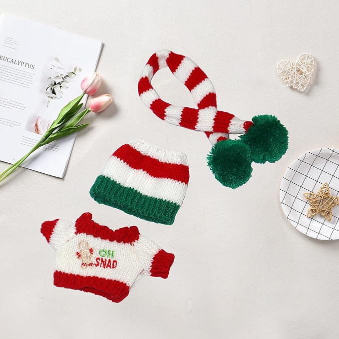 17cm Doll Clothes Christmas Accessories Outfit for 17cm Dolls (NO Doll)(Sweater+Christmas Hat/Scarf)