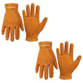 HANDLANDY 2 Pairs Kids Genuine Leather Work Gloves for ages 3-11, Children Gardening Gloves for Boys, Girls (Medium (for age 5-7), Orange)