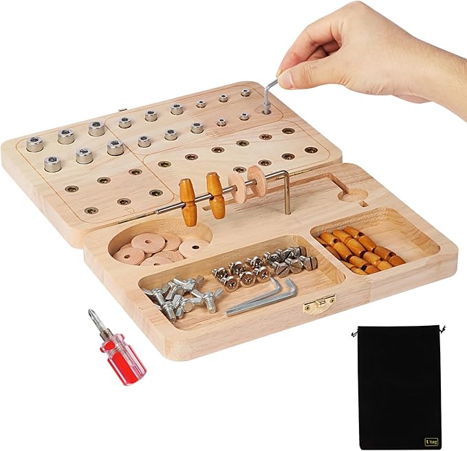 Wooden Pegboard for Finger Dexterity, Upgraded 36-Hole Wooden Hand Therapy Peg Board with Multifunctional Test Kit, Occupational Therapy Toys to Improve Fine Motor Skills and Hand-Eye Coordination
