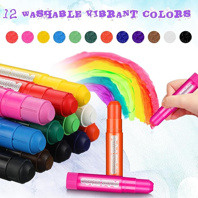 20 Sets Tempera Paint Sticks for Kids 12 Colors Washable Quick Drying Tempera Paint Sticks Bulk for Children Art Supplies Paper Wood Glass Rock Poster Canvas