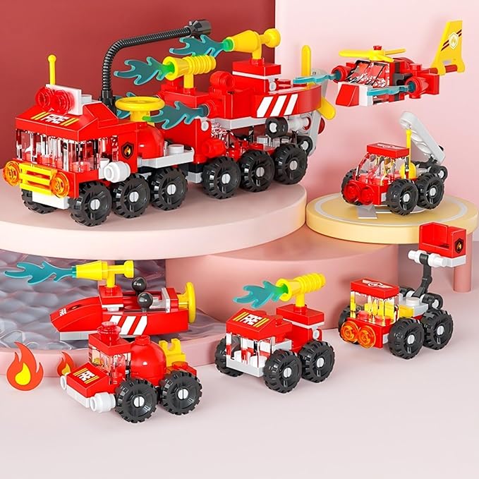 Forest Fire Truck Building Blocks (134-Piece) | 6-in-1 STEM Toy for Kids Ages 6-12 | Creative Construction Set with Fire Engine, Rescue Vehicles & Emergency Scenes | Gift for Boys & Girls
