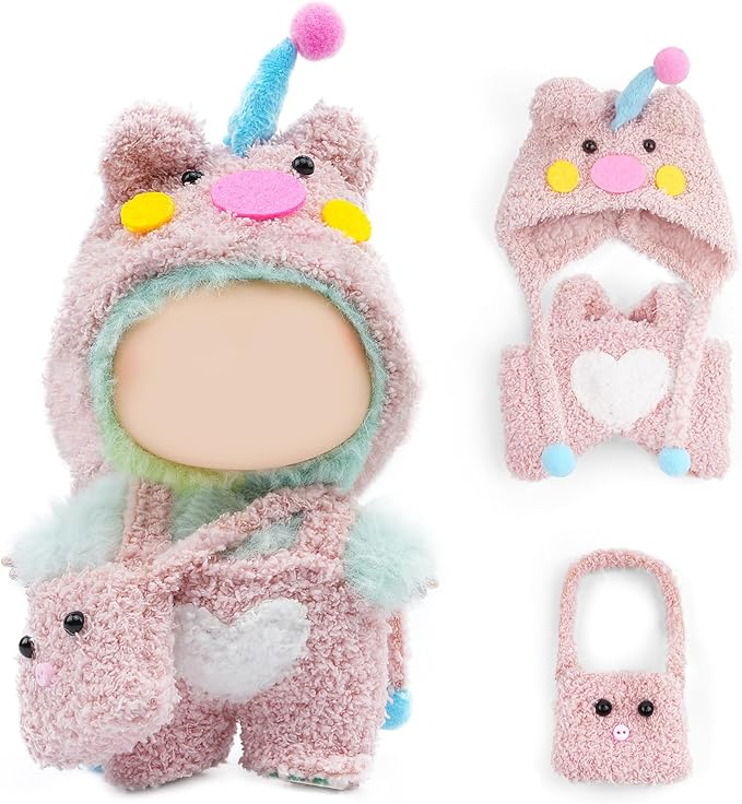 17cm Doll Clothes Set-Adorable Outfits for Dolls-Stylish Accessaries Clothes Dress-Up-Replaceable Clothing Collections, Includes Hat, Top, Skirt(Pink-Style C)