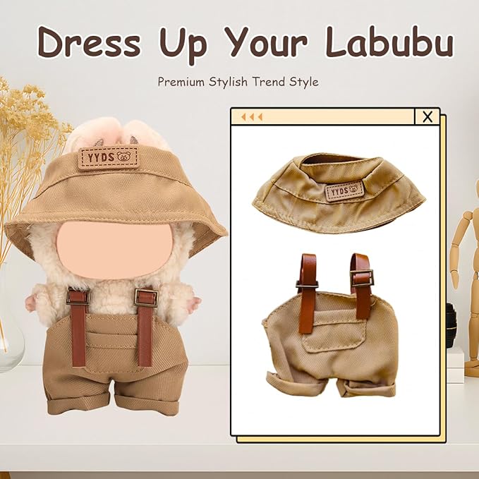 17cm Doll Clothes Set, Premium Jeans & Knitted Sweater Outfit for 17cm 15cm Dolls, Cute Dress Up Fashion, No Doll Included (Brown/Man, 17cm/15cm)