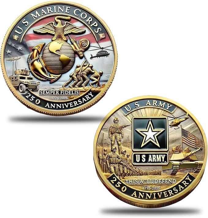 Marine Corps 250th Anniversary Coins,USMC Military Challenge Coins- Patriotic Military Collectible with Engraved Service Branch Insignia in Durable Metal Veteran Gift,Military Collectible