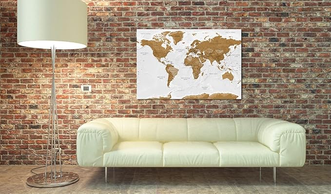 artgeist Pinboard World Map 35x24 in - Cork Board & Canvas Print Wall Art 1 pcs Memoboard with 50 Pins Noticeboard Message Board Image Picture Home Decor Travel Map k-A-0104-p-b
