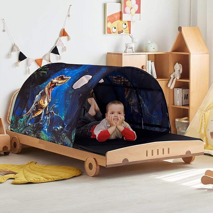Kids Bed Tent Twin Beds - Zoos and Cars Wonder Play Tents Boys Girls Ventilated Indoor Play Tent Children Promotes Independent Play, Stimulates Imagination Set-Up Playhouse (Dinosaur)