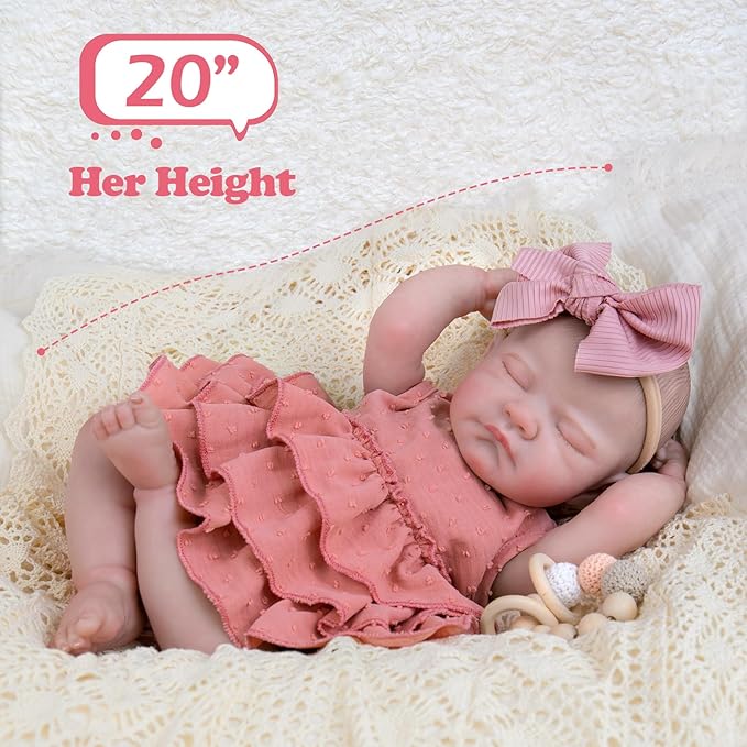 Aori Realistic Reborn Baby Dolls - 20" Lifelike Sleeping Newborn Girl with Magnetic Pacifier, Poseable Limbs, Hand-Painted Skin, Soft Body for Girls 3+