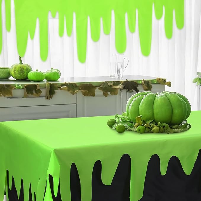 Oudain 3 Pieces Ghost Themed Tablecloths Waterproof Halloween Rectangle Table Cover Disposable for Boy Birthday Party Baby Showers Supplies Black and Green Table Cloth for Halloween Decoration