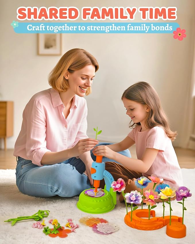 DIY Art Flower Toys Include Extra Accessories Set, Arts and Crafts Activity Kit for Kids, Flower Garden Building Toys for Girls, Birthday Gifts for 3 4 5 6 7 8 9 10 11 12 Year Old Girls(Green)